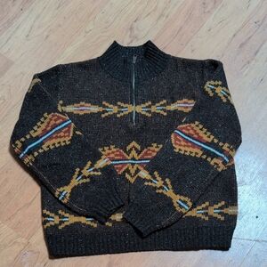 Pendleton Dark Brown Zip Up Sweater with Multicolor Pattern